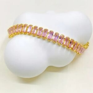⭐18k Gold plated Tennis bracelet with Pink cubic zirconia stones